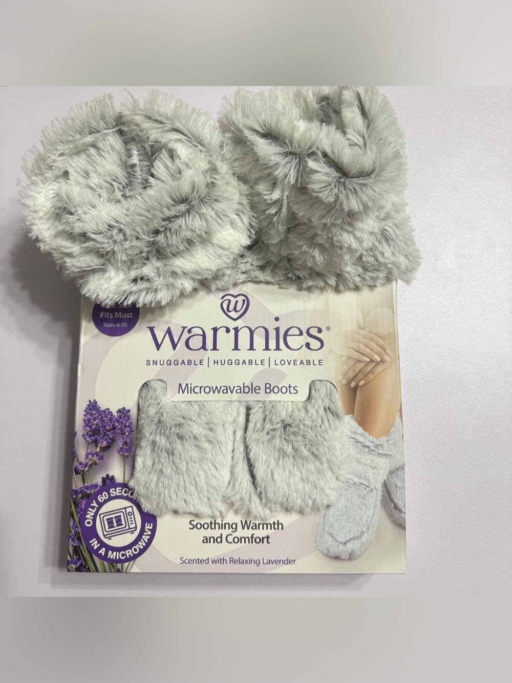 WARMIES LAVENDER SCENTED MICROWAVABLE BOOTIES SLIPPERS fits Sz 6-10 Non Slip